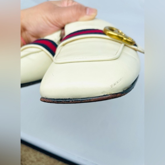 Gucci GG Logo Marmont Red Blue Web Canvas White Leather Mules Loafers EU 39 - Picture 14 of 14